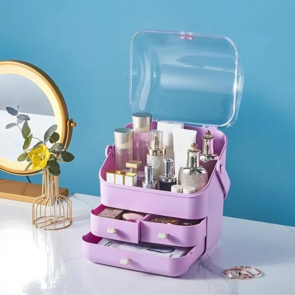 New Large Makeup Organizer with Drawers, Vanity Storage Box with Dustproof Lid